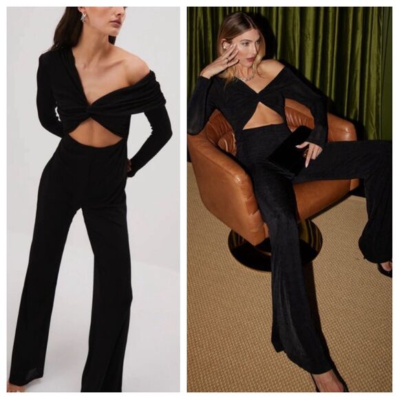 MISHA COLLECTION Pants - MISHA COLLECTION Elegant Black Cut-Out Jumpsuit